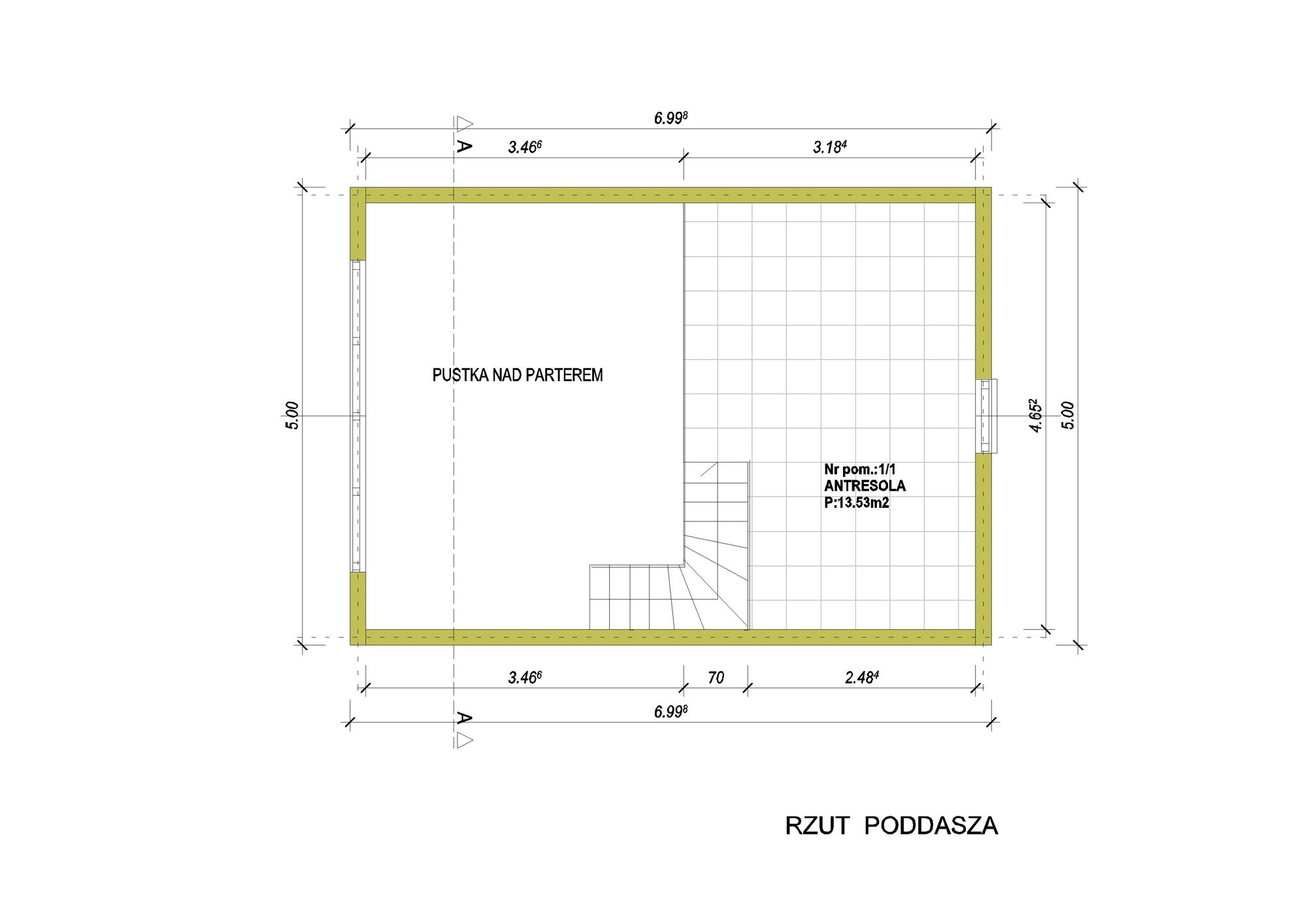 Poddasze, wariant C — antresola z pustką nad parterem
