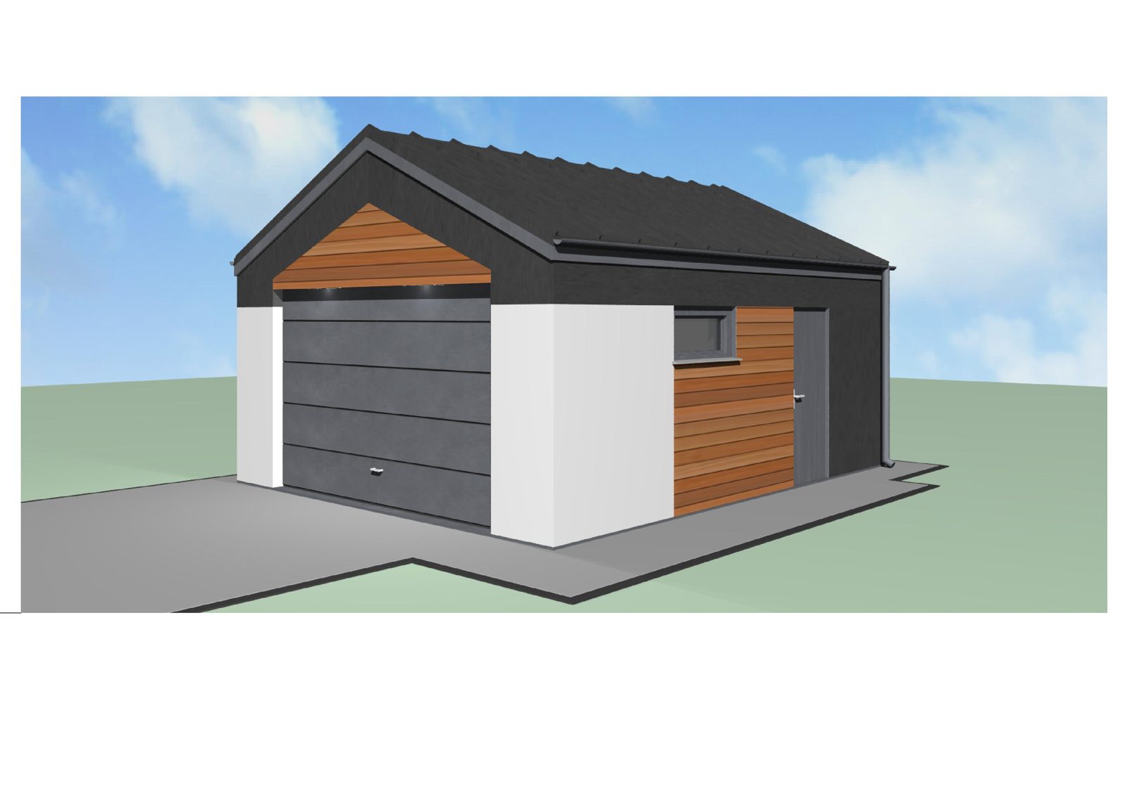 Garaż 35 m² — wizualizacja, widok z boku