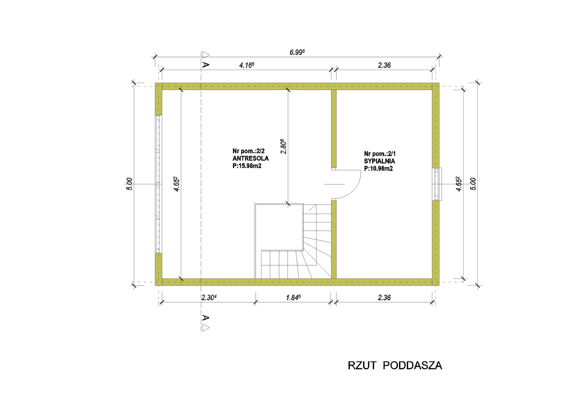 Poddasze, wariant A — antresola i sypialnia