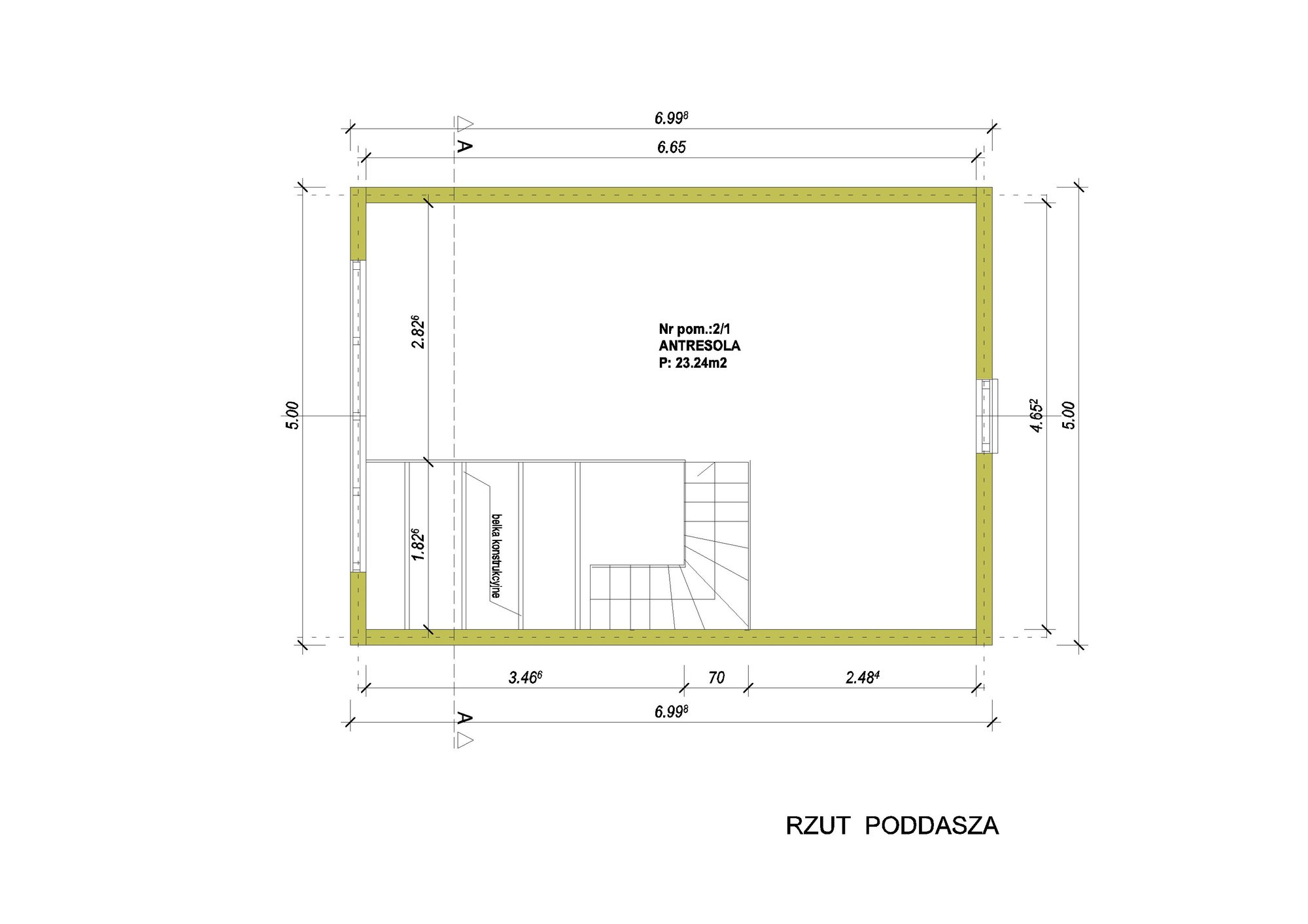 Poddasze, wariant B — otwarta antresola
